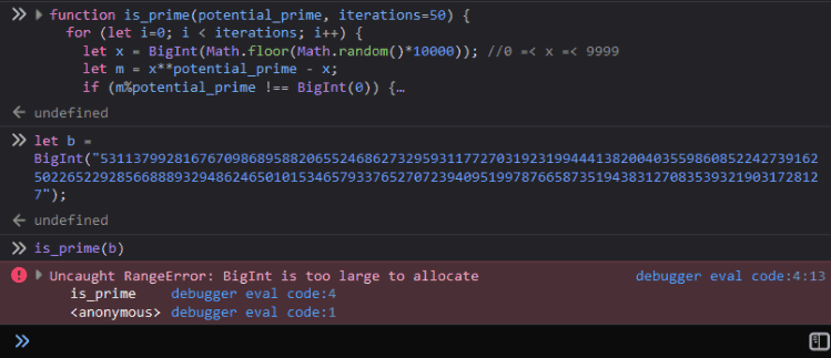 Uncaught range error: BigInt is too large to allocate